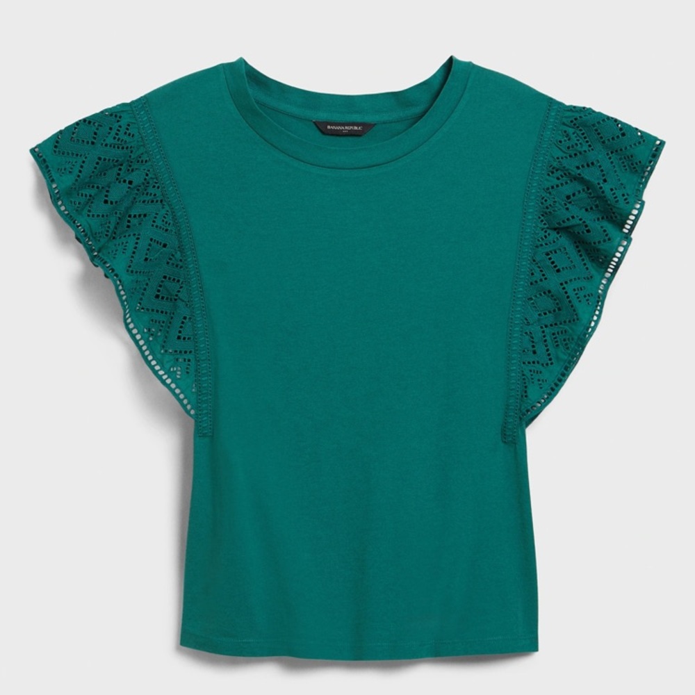 Banana republic Eyelet Ruffle-Sleeve Top